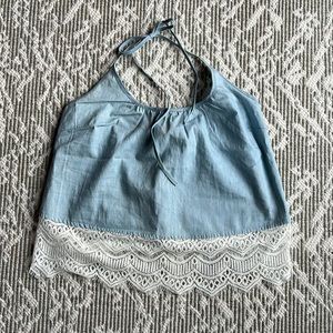 Miami Brand Chambray Halter Top w/ Lace
